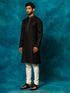 Vastramay Men's Black And Cream Cotton Blend Kurta Pyjama Set